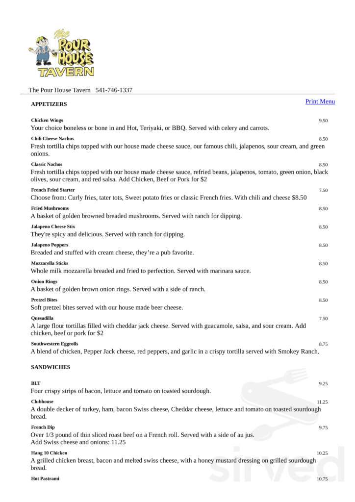 The Pour House Tavern menu 5